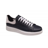 Pantofi barbati casual din piele naturala, Negru si Alb, GKR-COMBAT-2N